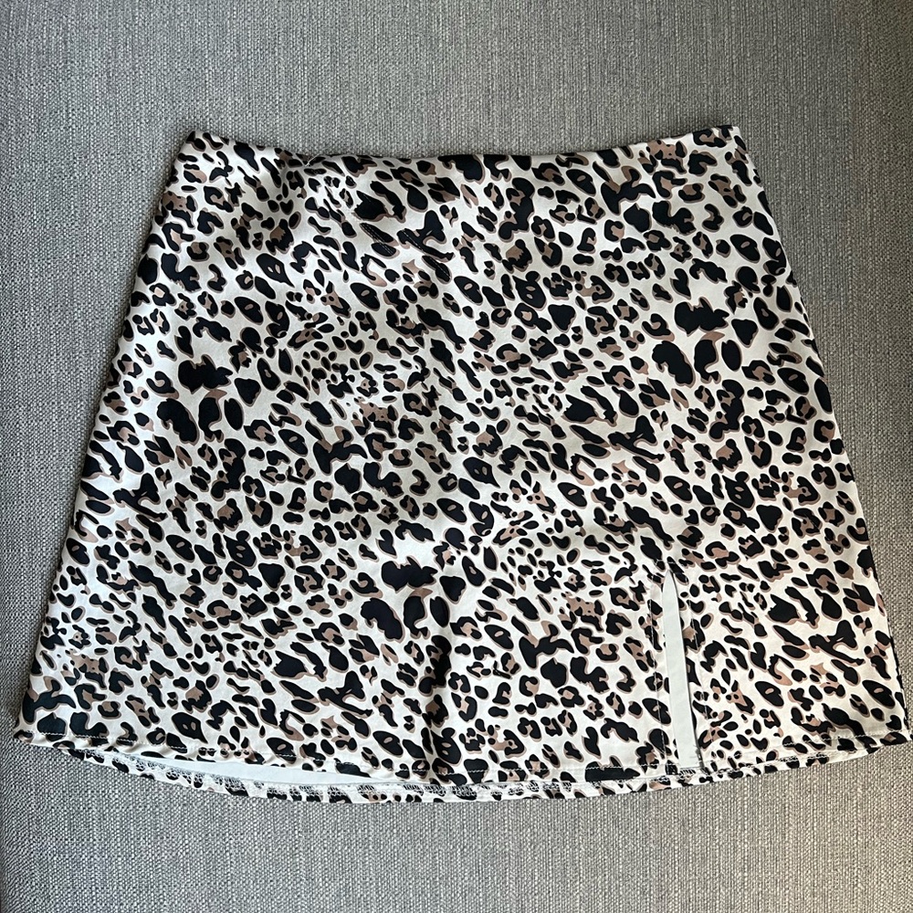 Princess Polly Yates Leopard Satin Slit Mini Skirt